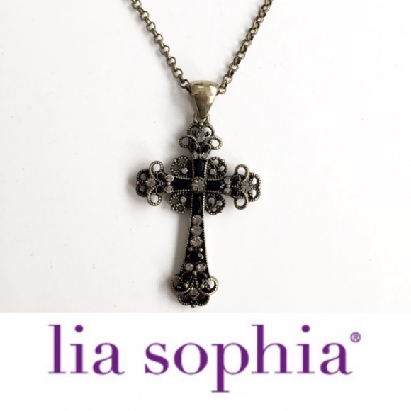 Lia Sophia Rhinestone Studded Cross Necklace